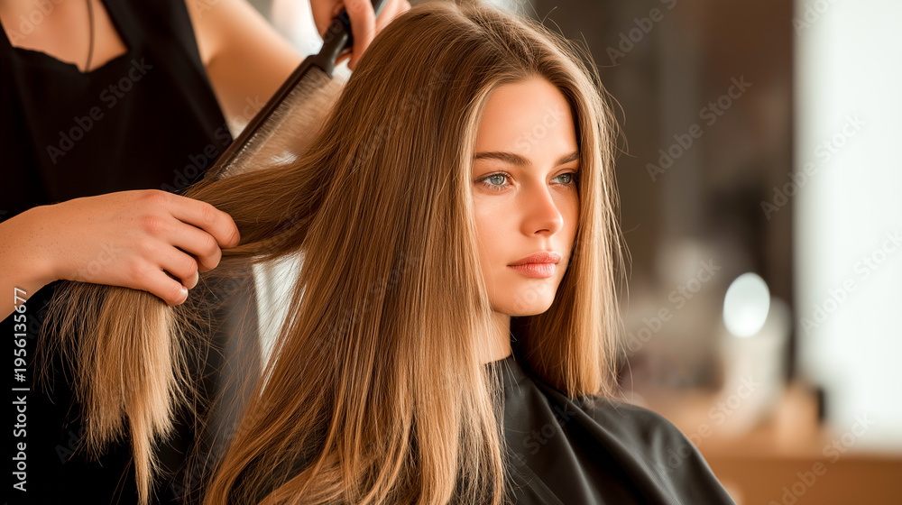 Naklejka premium beauty salon scene with hairdresser styling