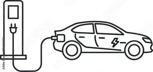 Electric car charging at a modern charging station with a sleek design
