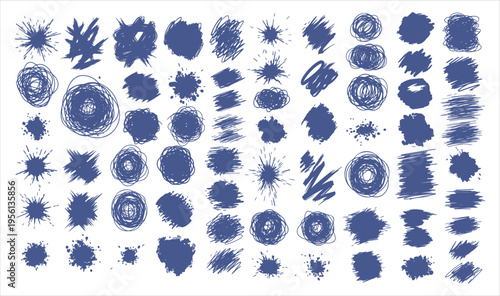 Collection of various blue microscopic biological specimens and organisms on white background