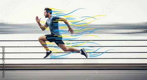 Man running with motion lines on a track in athletic wear
