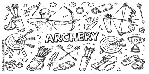 Archery. hand drawn tools set vector illustration