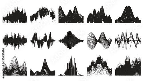 Sound Waves and Visualizations: A collection of dynamic sound wave illustrations in varying patterns. A stunning display of sound dynamics. 