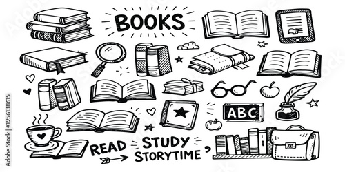 Books. set of hand drawn travel icons