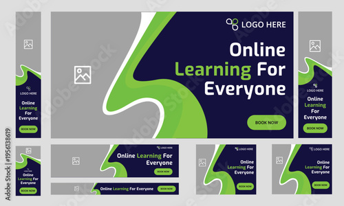 Editable online learning platform web set banner design for social media post, education for everyone growth bundle banner design, editable vector eps 10 file format