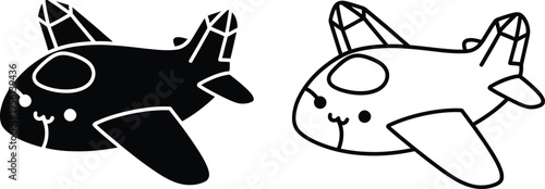 Cute airplanes cartoon style black and white Vector