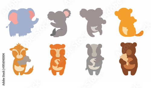 Cute animal family vector bundle with mother and baby elephant koala and bear