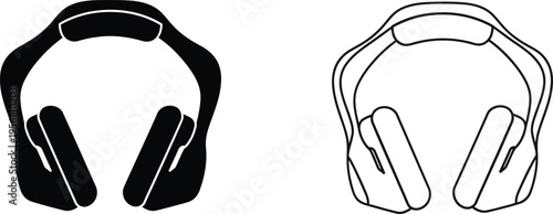 Black and white headphones illustration Vector
