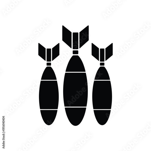 Three black silhouettes of vintage bombs against a white background