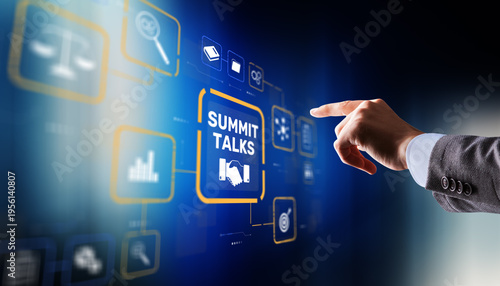 Diplomatic summit negotiations between international leaders discussing critical global policies