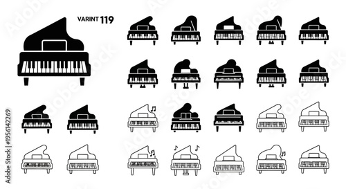 Grand Piano Silhouette Collection: Various Styles and Angles