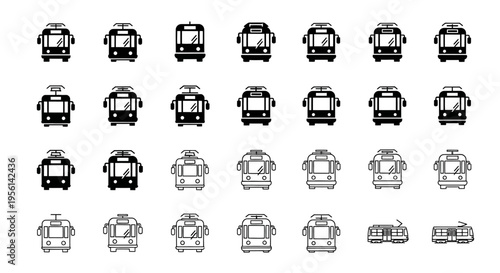 Collection of Tram Icons: Modern and Vintage City Transport Illustrations