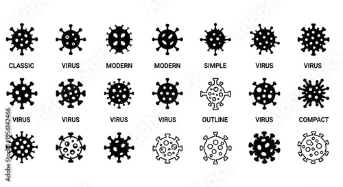 Virus Icons Set: Classic, Modern, Simple, Outline, Compact Styles