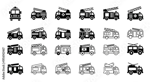 Fire Truck Icons Collection: Emergency Vehicle Set for Safety and Rescue