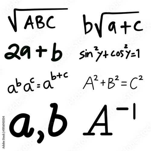 Mathematical Formula Silhouette Collection Isolated on White Background