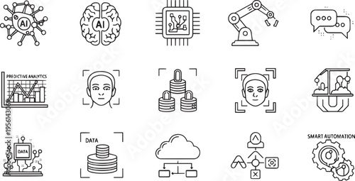 veArtificial Intelligence and Machine Learning Icon Set with Smart Automation, Data and Robotics Iconsctorfile page