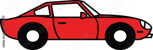 A fast red sports car illustration features a luxury convertible vehicle design in a classic cartoon vector style for speed and racing