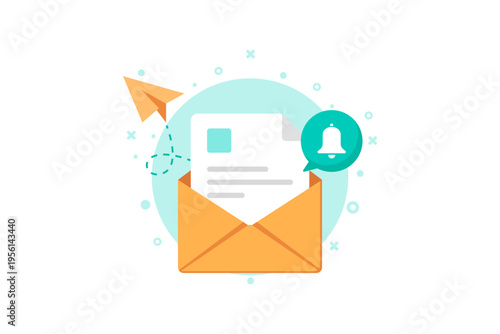 vector illustration of Email Notification Icon With Envelope, Letter, Paper Plane and Notification Bell for Digital Communication.