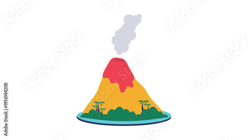 A colorful vector illustration of a volcano erupting with smoke