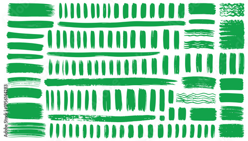 Abstract Strokes of Green: An artistic ensemble of green brush strokes, lines, and textures arranged to form a dynamic and captivating visual display.