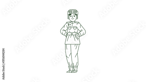 A minimalist line art illustration of a soldier standing at attention