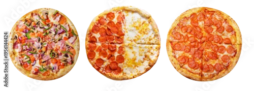 Obraz  z motywem set of various pizza isolated on transparent background, top view