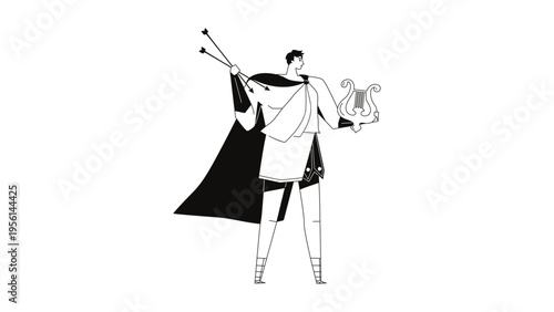 A minimalist vector illustration of a superhero holding a shield and sword