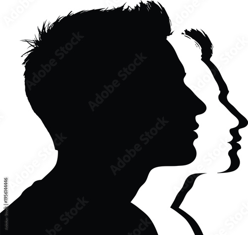 Silhouette of Male Face Profile with Double Exposure Effect Representing Psychology Mental Health Split Personality Inner Self Identity and Human Mind
