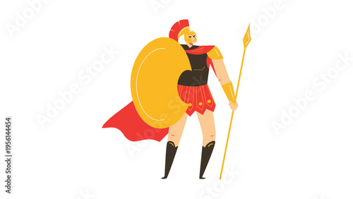 A vector graphic illustration of a Greek warrior with a shield and spear