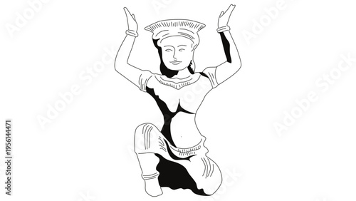 A woman in a dynamic pose with her arms raised high