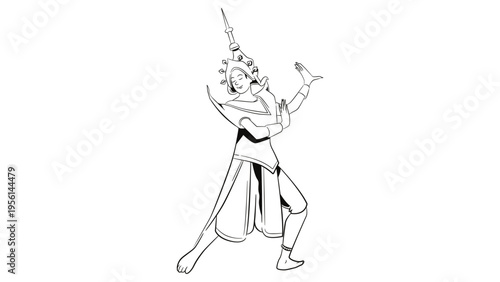 A cartoon character is depicted in a dynamic pose with a sword