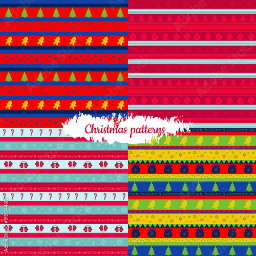 Set Seamless Christmas Pattern with Stars Candles 