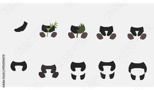 Cute panda characters vector set children style flat illustration with bamboo