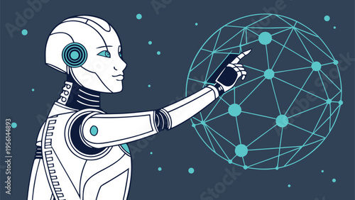 AI Generated Business Robot and Human Collaboration Concept Illustration Set