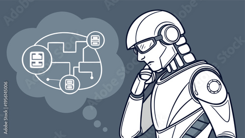 AI Generated Business Robot and Human Collaboration Concept Illustration Set