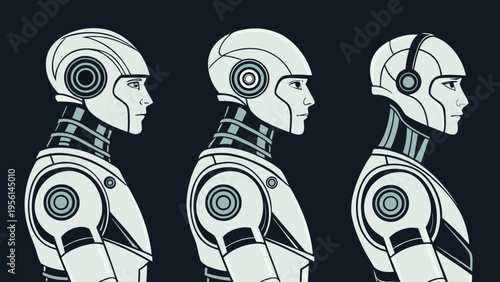 AI Generated Business Robot and Human Collaboration Concept Illustration Set