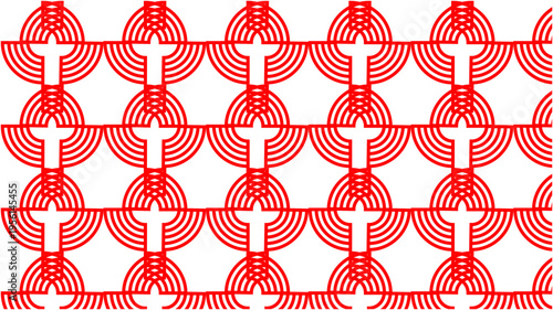 Red and Black Abstract Tribal Motif Pattern, Geometric Arc and Line Background