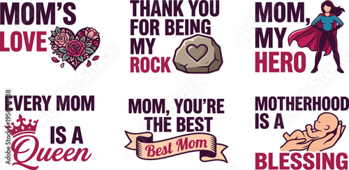 Heartfelt graphic designs honoring mothers with empowering messages, showcasing their love, heroism, and the cherished blessing of motherhood