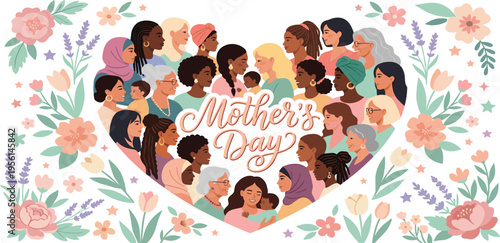 Celebrating Mother's Day with a Diverse Heart of Women and Flowers