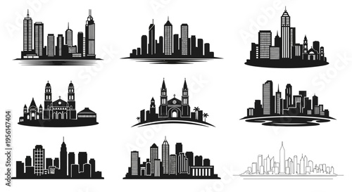 Cityscape Silhouettes Collection: Modern Skylines and Architectural Landmarks