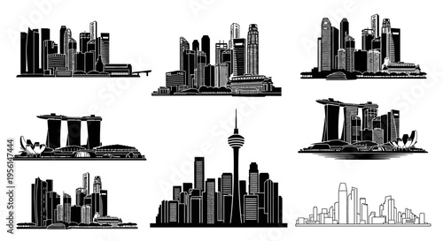 Cityscape Silhouettes Collection: Modern Skylines and Architectural Landmarks
