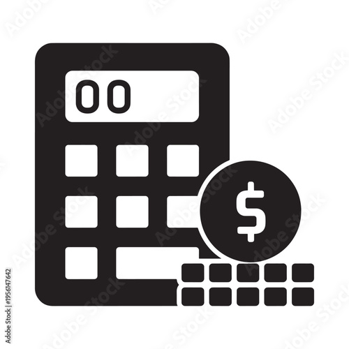 A black calculator icon with a dollar sign representing finance and calculations