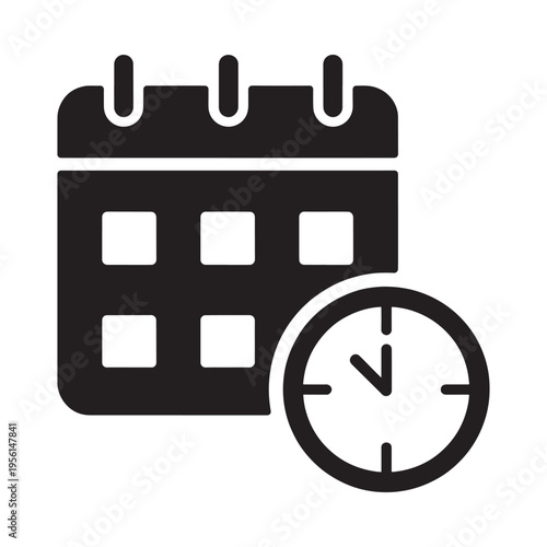 A black glyph depicting a calendar and clock symbolizing scheduling and time