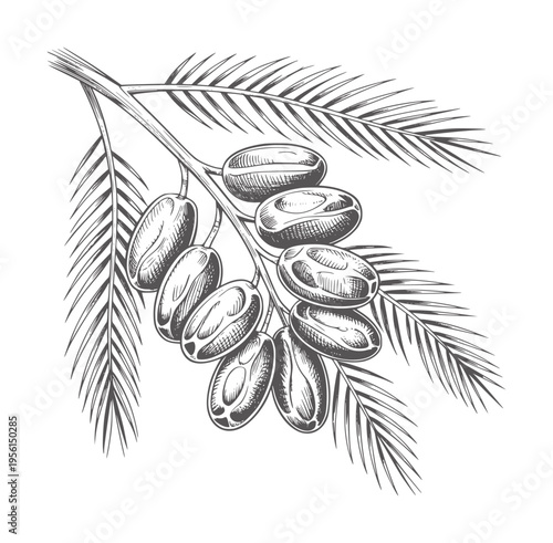 Black and white of dates a palm frond fruit