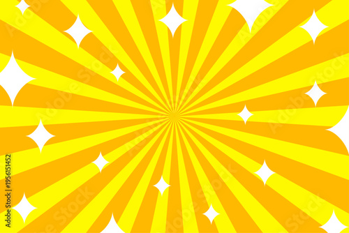 黄色　背景 キラキラ星付き集中線ポップバースト素材