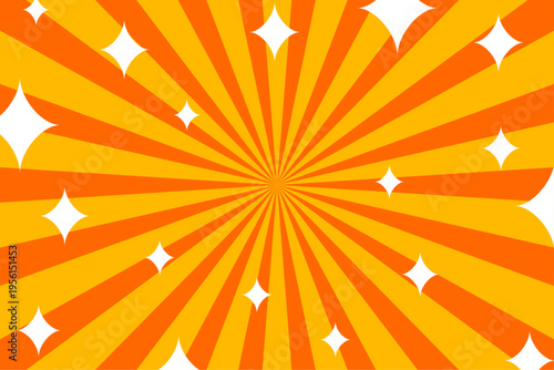 オレンジ色　背景 キラキラ星付き集中線ポップバースト素材