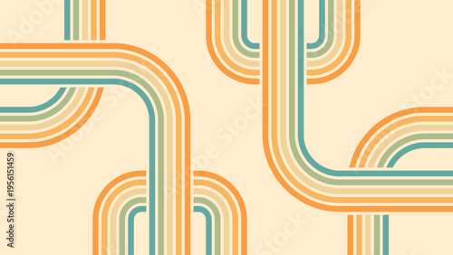 Abstract background of rainbow groovy Wavy Line design in 1970s Hippie Retro style. Vector pattern ready to use for cloth, textile, wrap and other.