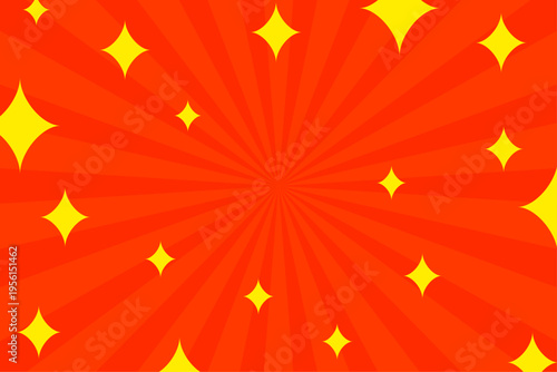 赤　背景 キラキラ星付き集中線ポップバースト素材　