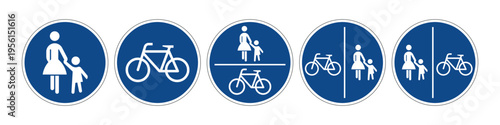 Mandatory Traffic Signs Set Vector Pedestrian and Bicycle Path Blue Circular Symbols Collection