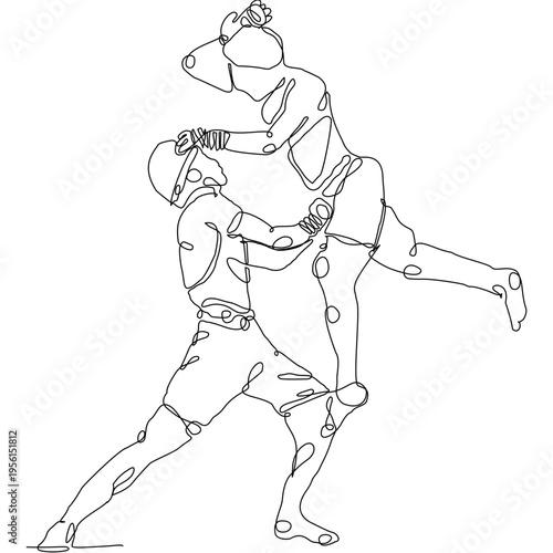 Continuous line art of Muay Thai fighters performing a powerful kick technique. Minimal vector style expressing motion and strength, ideal for prints, textiles, backgrounds, and modern design.