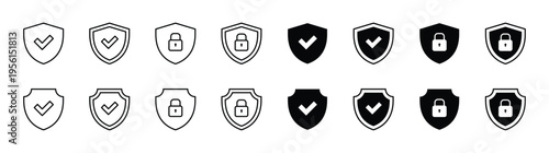shield security icon set. safety, protection symbols. security icon with check mark and lock sign. Vector illustration